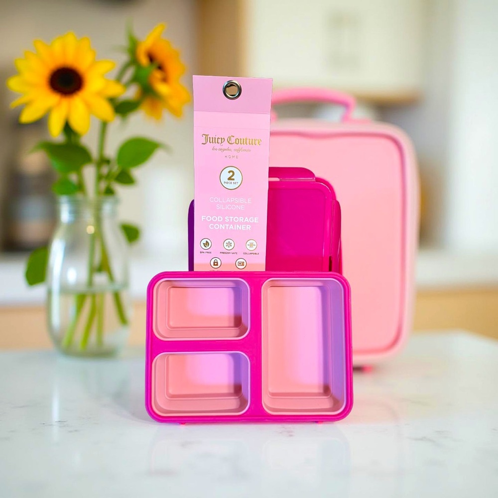 Juicy Couture Los Angeles NWT Pink Silicone Collapsible Food Storage Set - Picture 1 of 8
